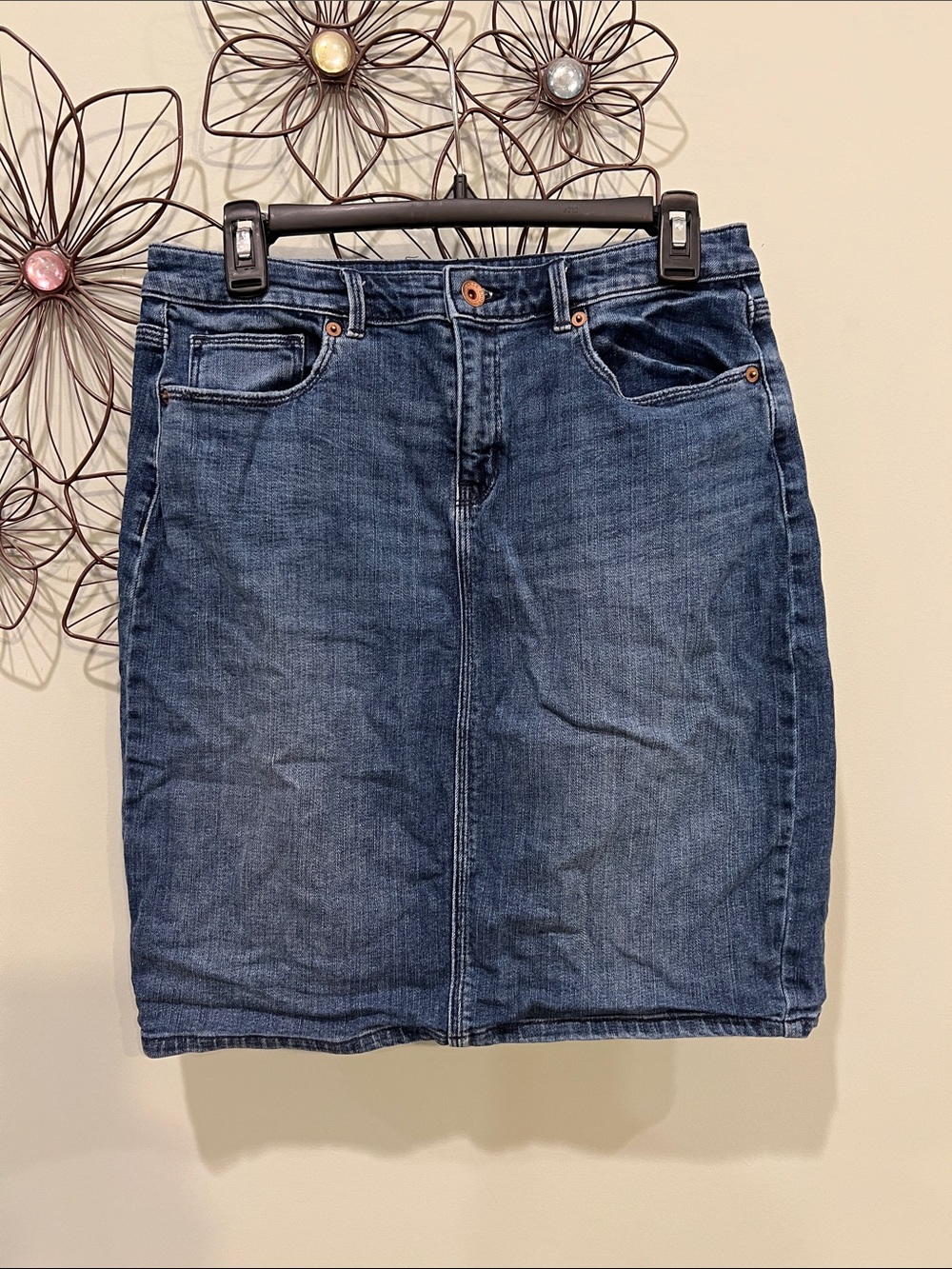 Lands' End Dark Blue Denim Pencil Skirt